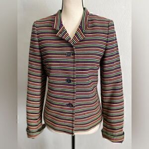 Talbots Womens Multicolor Striped Long Sleeve Four Button Coat Jacket Size 6